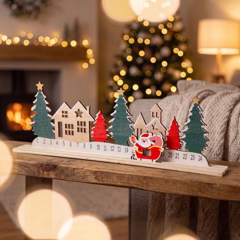 Adventní kalendář s vánoční vesničkou a Mikulášem