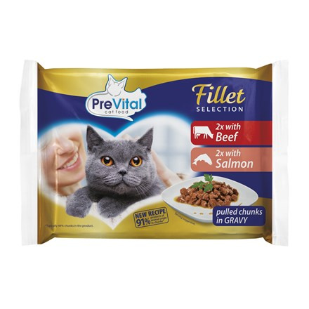 PreVital Naturel hovězí a losos, kapsa 85 g (4 pack)