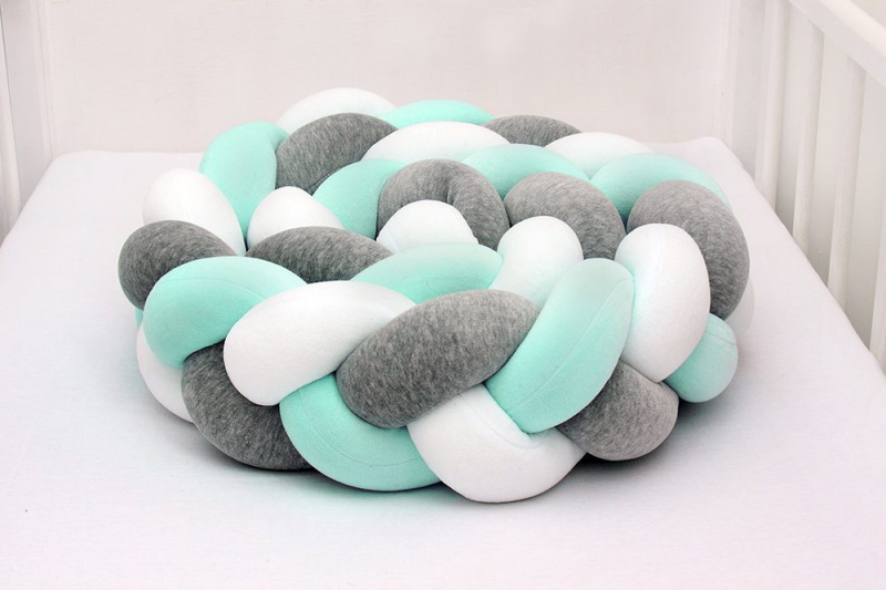 Scamp Mantinel do postýlky cop (Bílá-šedá-máta) - 210 cm