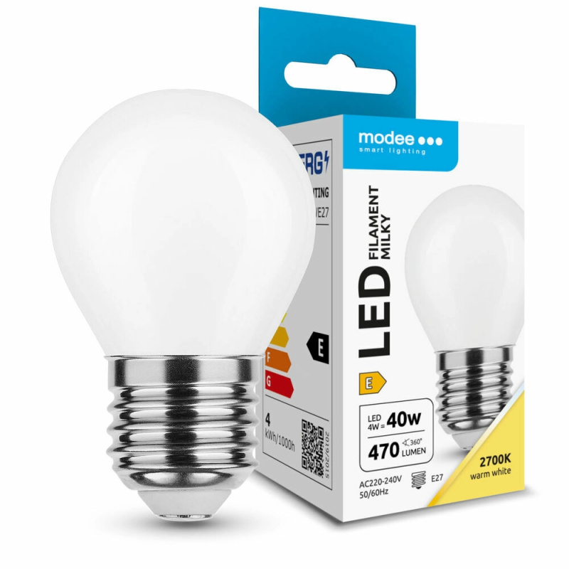 Modee LED filament žárovka milky globe mini G45 4 W E27 2700 K - 1 kus