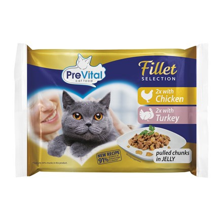 PreVital Fillet Selection kapsičky s kuřecím a krůtím v želé pro kočky, 4×85 g