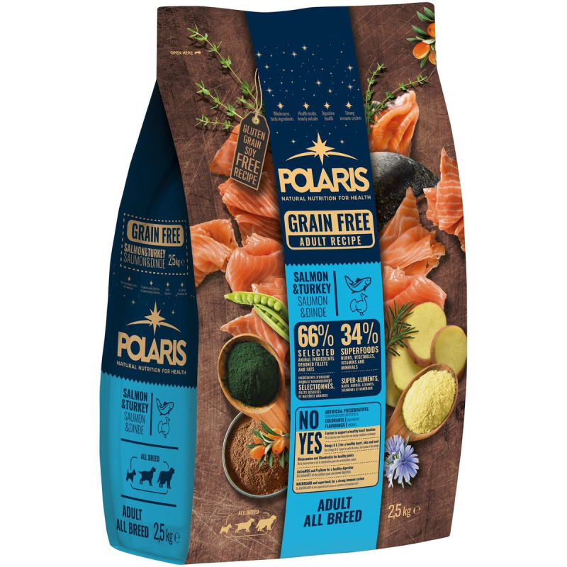 Polaris Adult All Breed bezobilné granule s čerstvým masem s lososem a krůtím pro psy