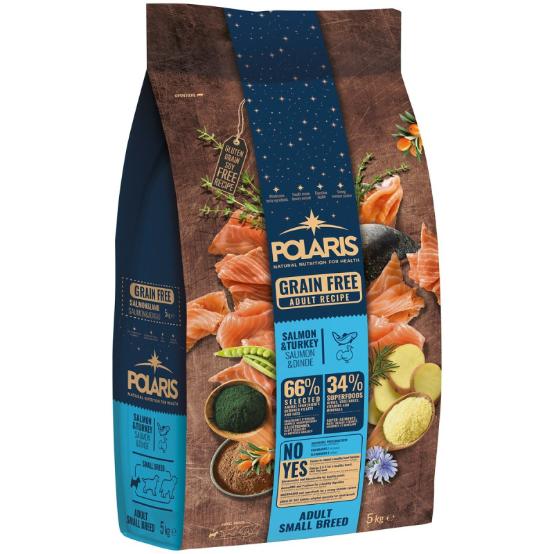 Polaris Adult Small Breed bezobilné granule s čerstvým masem s lososem a krůtím pro psy