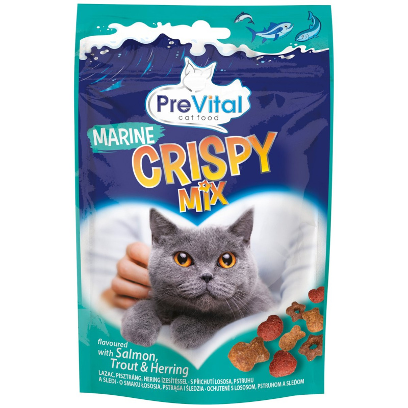 PreVital Ocean Crispy Mix pamlsky s lososem, pstruhem a treskou pro kočky