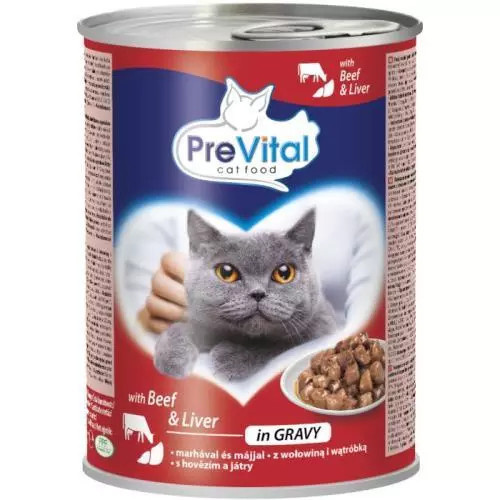 PreVital kočka s hovězím a játry v omáčce, kousky 415 g