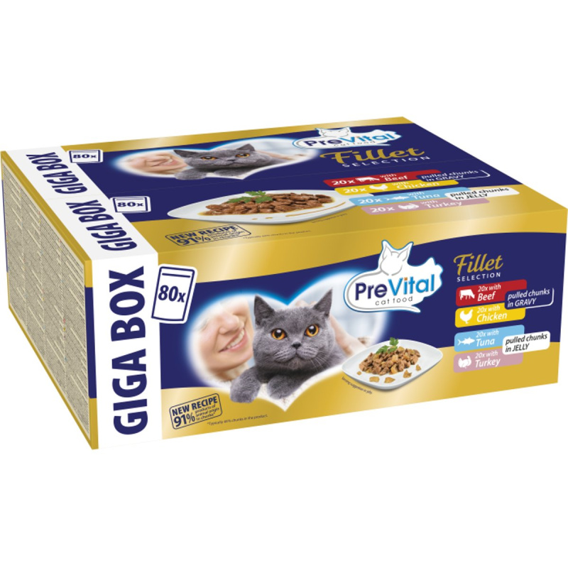 PreVital Kapsičky pro kočky mix masa a ryb v omáčce a v želé 80×85 g