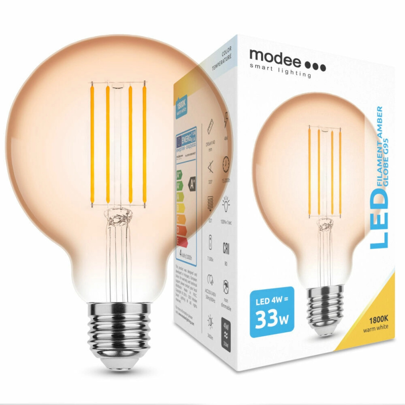 Modee LED filamentová žárovka amber globe G95 4 W E27 1800 K