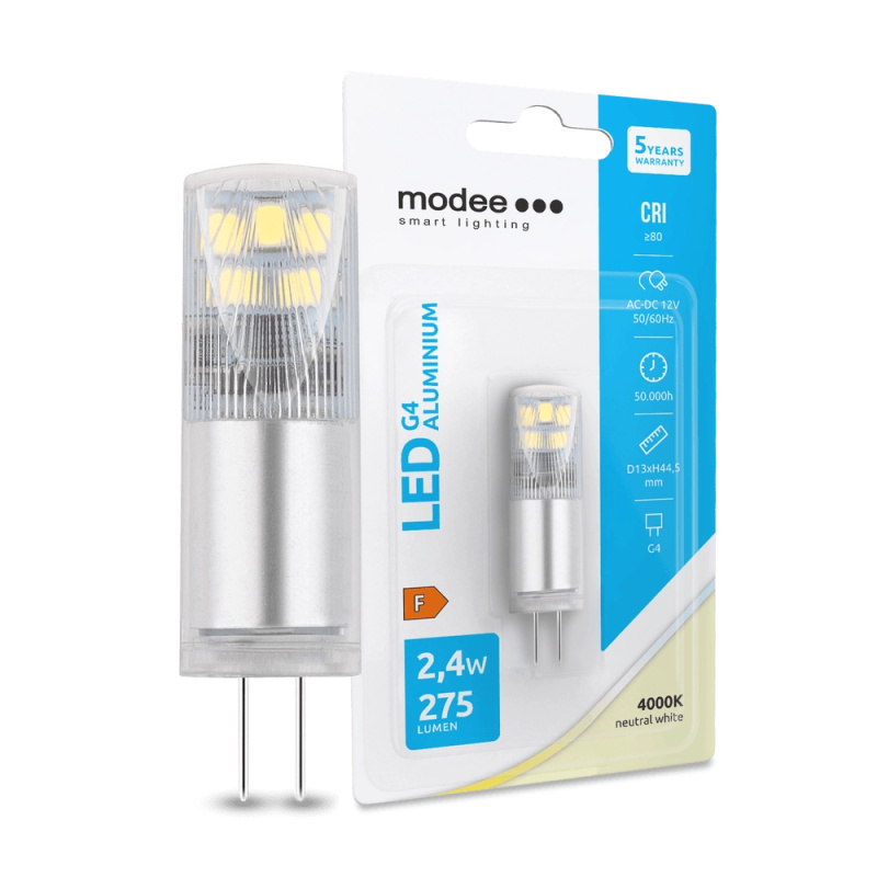 LED žárovka G4 hliníková 12 V 2,4 W 4000 K 275 lm MODEE