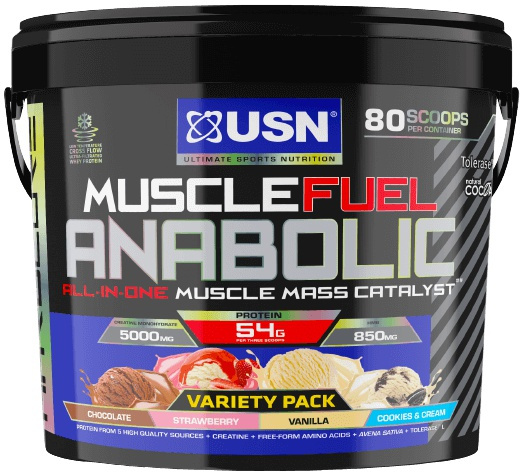 USN Muscle Fuel Anabolic 4000 g - mix čokoláda, jahoda, vanilka, cookies & cream 