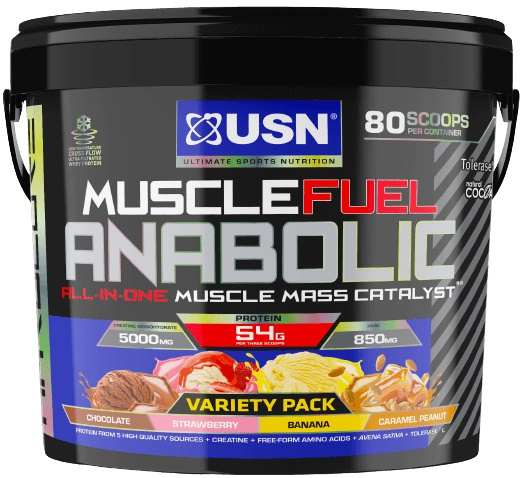 USN Muscle Fuel Anabolic 4000 g - mix čokoláda, jahoda, banán, arašídy s karamelem 