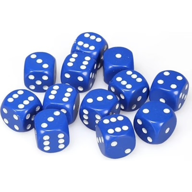 Sada kostek Chessex Blue w/White 12mm D6 Dice Blocks (25806) - 36ks