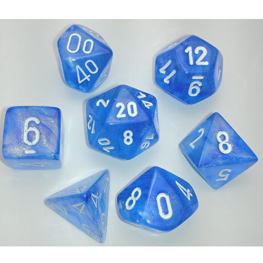 Sada kostek Chessex Borealis Polyhedral Sky Blue/White Luminary 7-Die Set