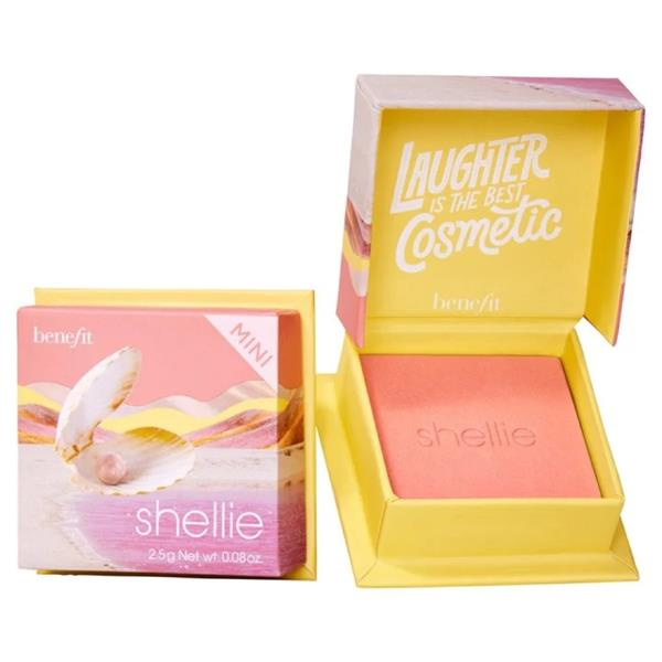 Benefit Shellie WANDERful World Mini pudrová tvářenka odstín Warm-seashell pink 2,5 g