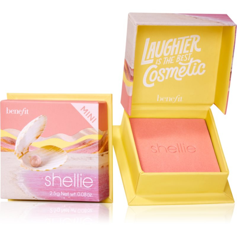 Benefit Shellie WANDERful World Mini pudrová tvářenka odstín Warm-seashell pink 2,5 g