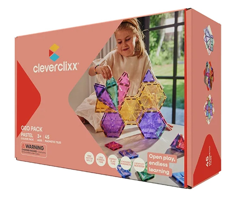 Cleverclixx – Magnetická stavebnice Geo Pack Pastel – 45 ks