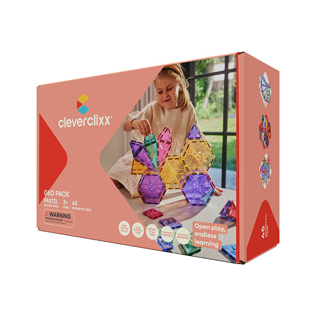 Cleverclixx – Magnetická stavebnice Geo Pack Pastel – 45 ks