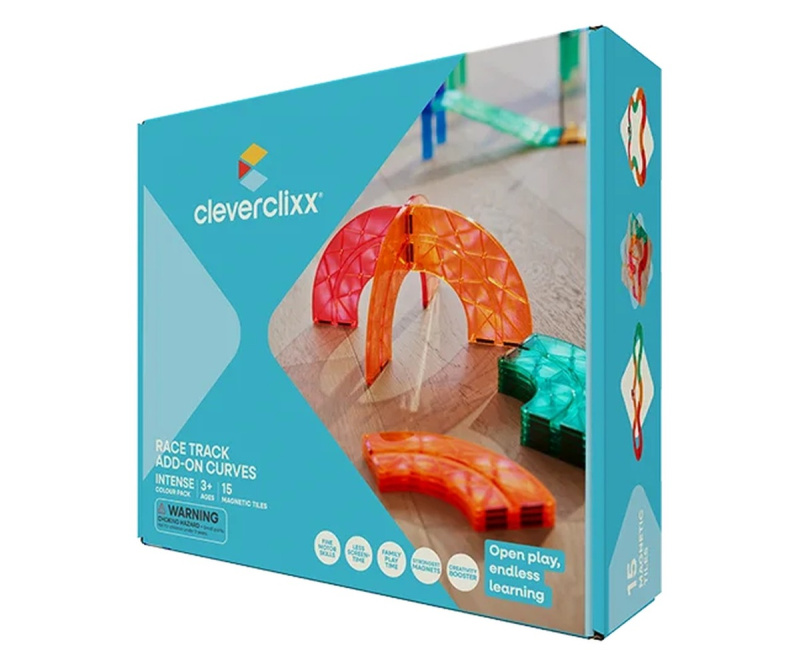 Cleverclixx – Magnetická závodní dráha Intense - sada zatáček – 15 dílků