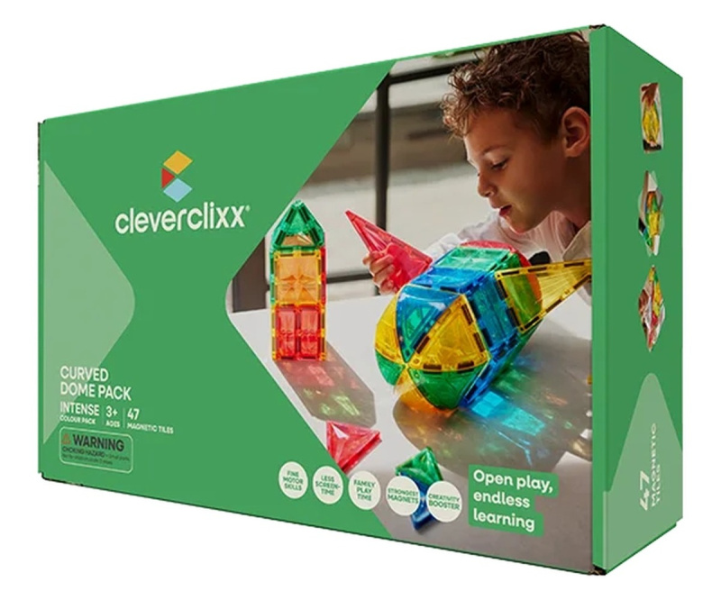 Cleverclixx – Magnetická stavebnice Curved Dome Pack Intense – 47 ks
