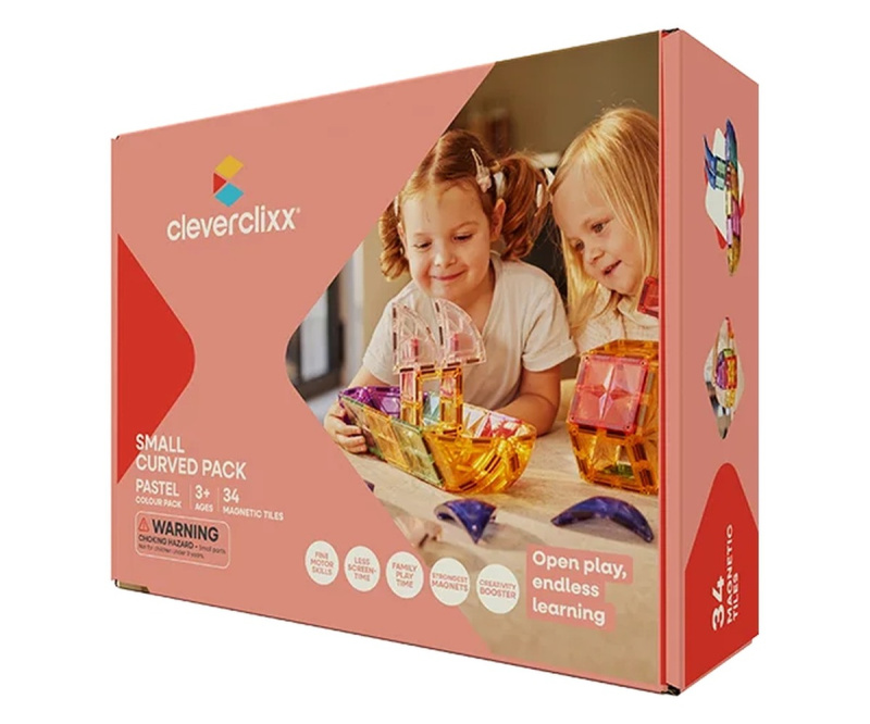 Cleverclixx – Magnetická stavebnice Small Curved Pack Pastel – 34 ks