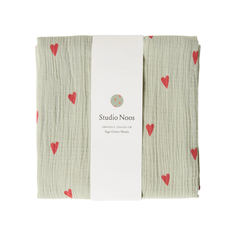 STUDIO NOOS Mušelínová plena Sage Green hearts 120 x 120