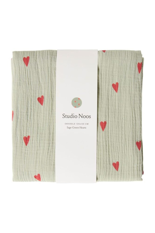 STUDIO NOOS Mušelínová plena Sage Green hearts 120 x 120