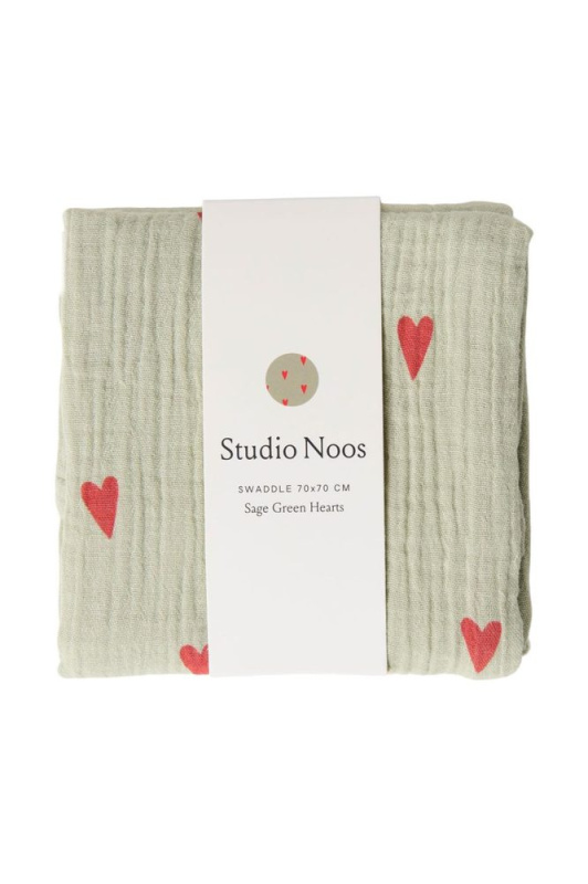 STUDIO NOOS Mušelínová plena Sage Green hearts 70 x 70