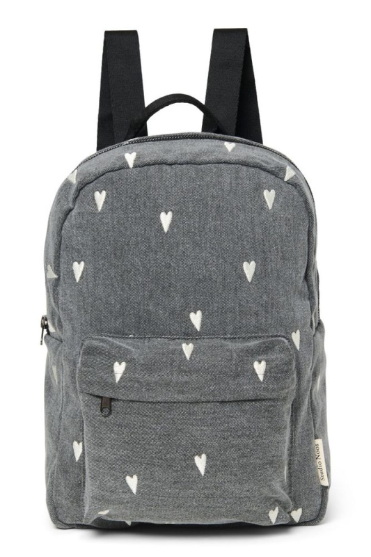 STUDIO NOOS Midi batoh - Denim Grey Hearts