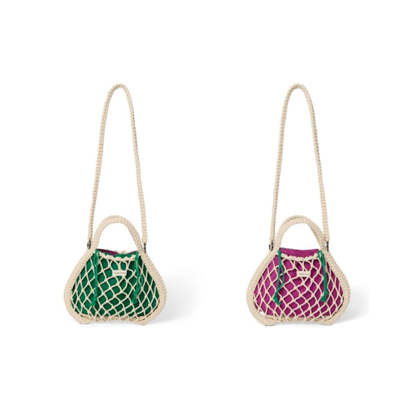 Studio Noos MACRAME MINI HAND BAG Natural & Purple Green síťka