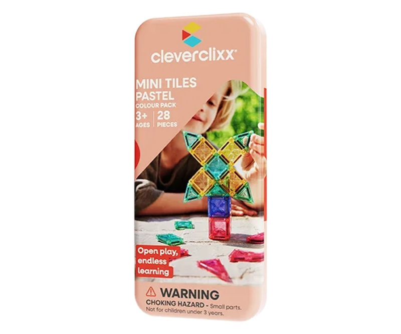 Cleverclixx – Magnetická stavebnice Mini Tiles Pack Pastel – 28 ks