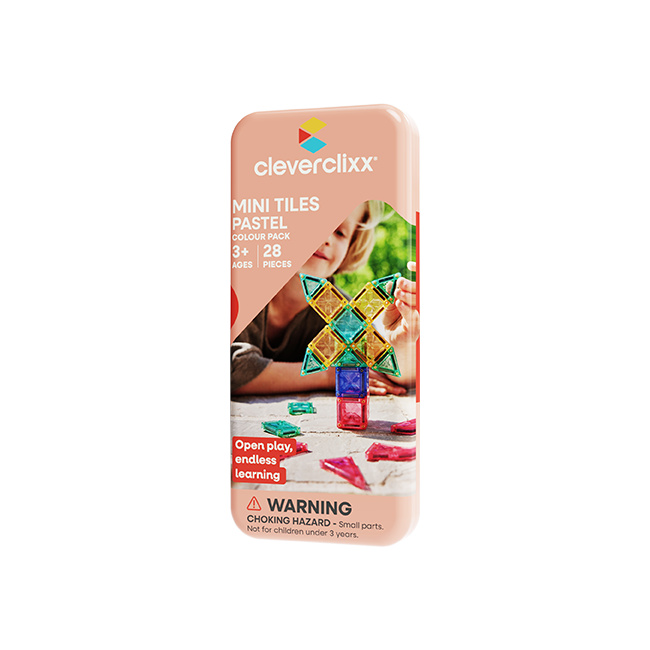 Cleverclixx – Magnetická stavebnice Mini Tiles Pack Pastel – 28 ks