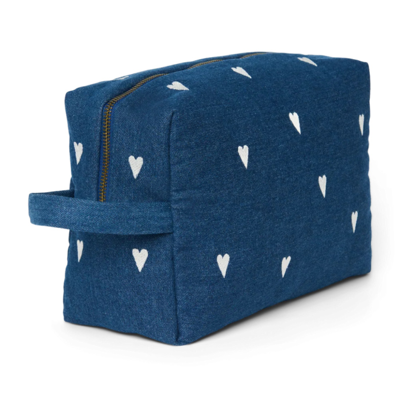 Studio Noos Denim Toiletry - toaletní taštička | Hearts Dark Blue White Hearts