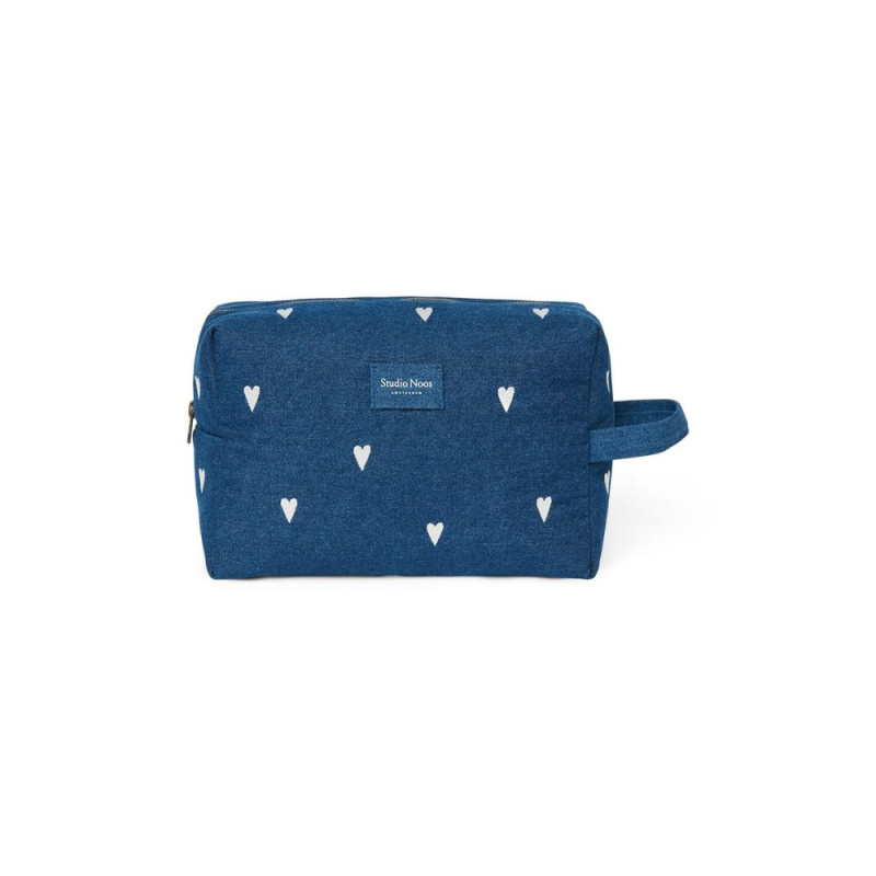 Studio Noos Denim Toiletry - toaletní taštička | Hearts Dark Blue White Hearts