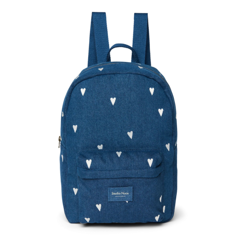 Studio Noos Denim Midi BACKPACK - batůžek | Hearts Dark Blue White Hearts