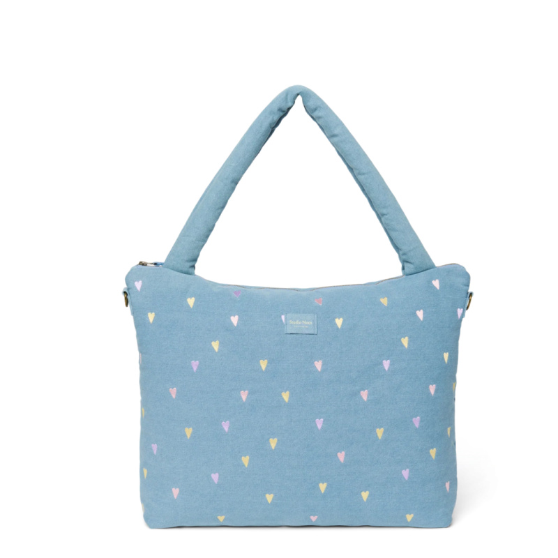 Studio Noos Denim DIAPER BAG - přebalovací taška | Hearts Light Blue Hearts