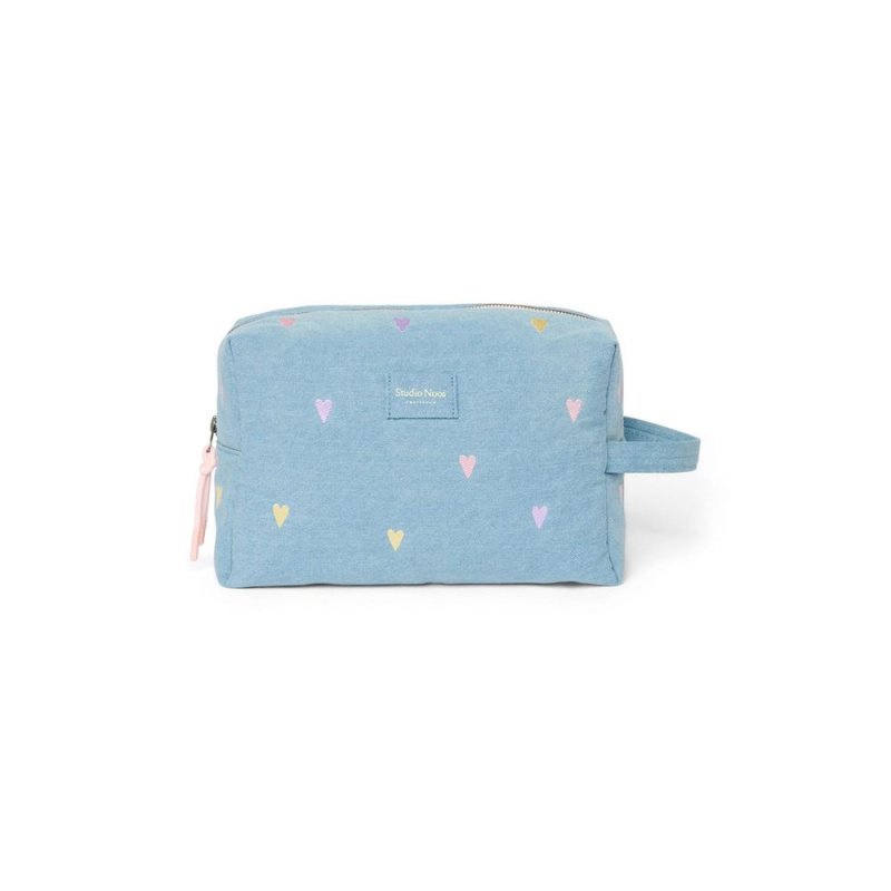 Studio Noos Denim Toiletry - toaletní taštička | Hearts Light BLue Hearts