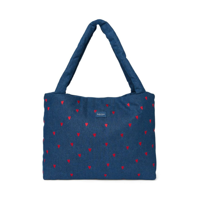 Studio Noos Denim MOM BAG | Dark Blue Red Hearts