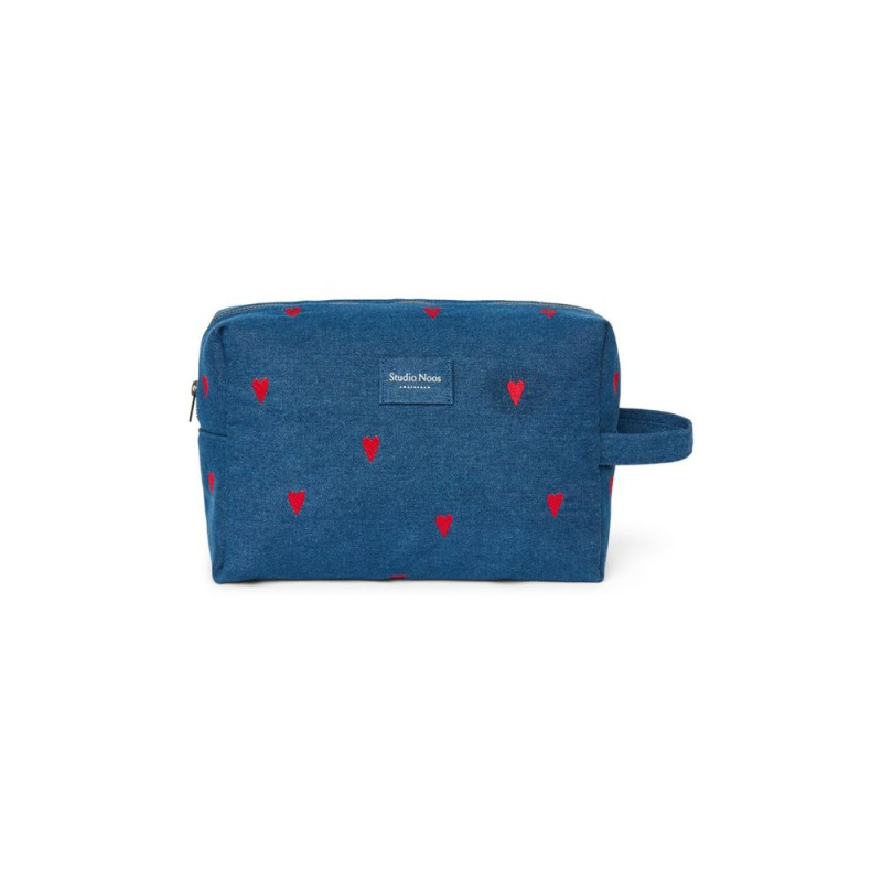 Studio Noos Denim Toiletry - toaletní taštička | Blue Red Hearts