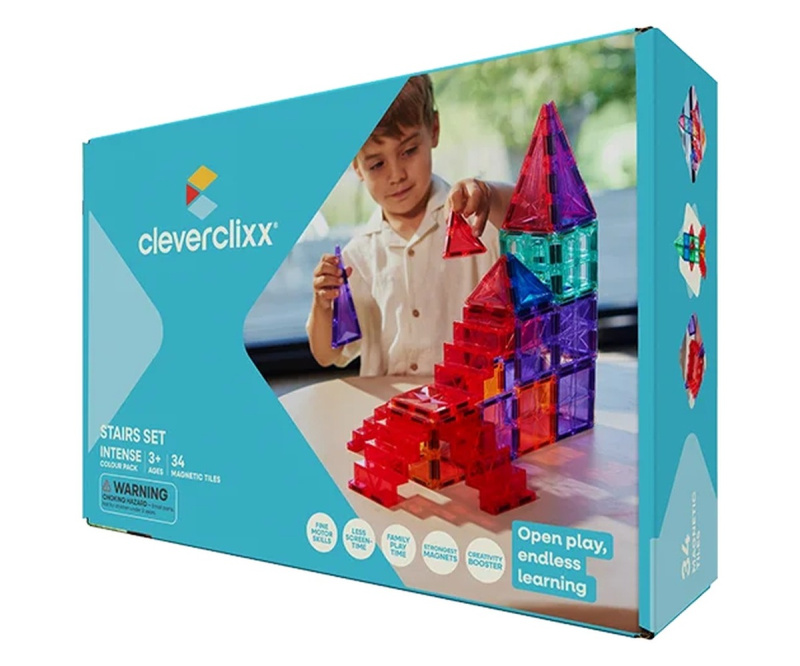 Cleverclixx – Magnetická stavebnice – Sada se schody Intense – 34 ks