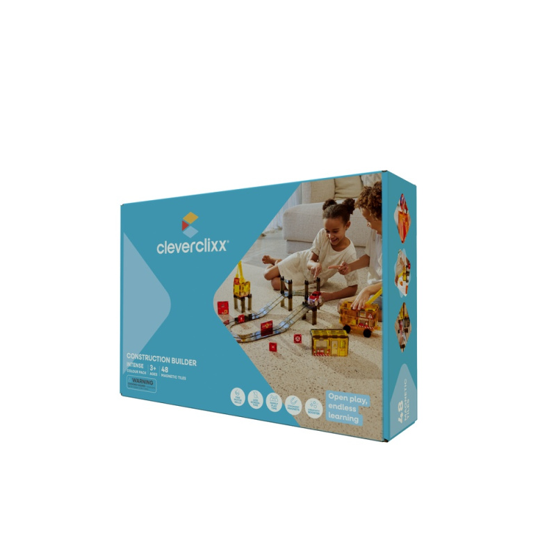 Cleverclixx magnetická stavebnice Construction Builder Pack Intense (48 ks)