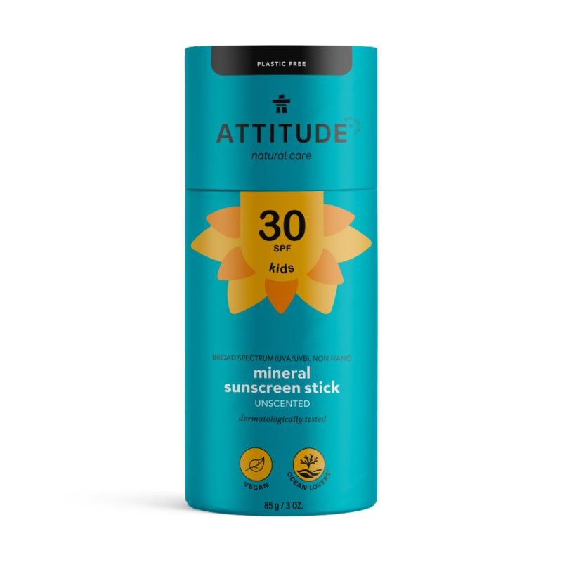 Dětská 100 % minerální ochranná tyčinka na celé tělo ATTITUDE (SPF 30) bez vůně 85 g