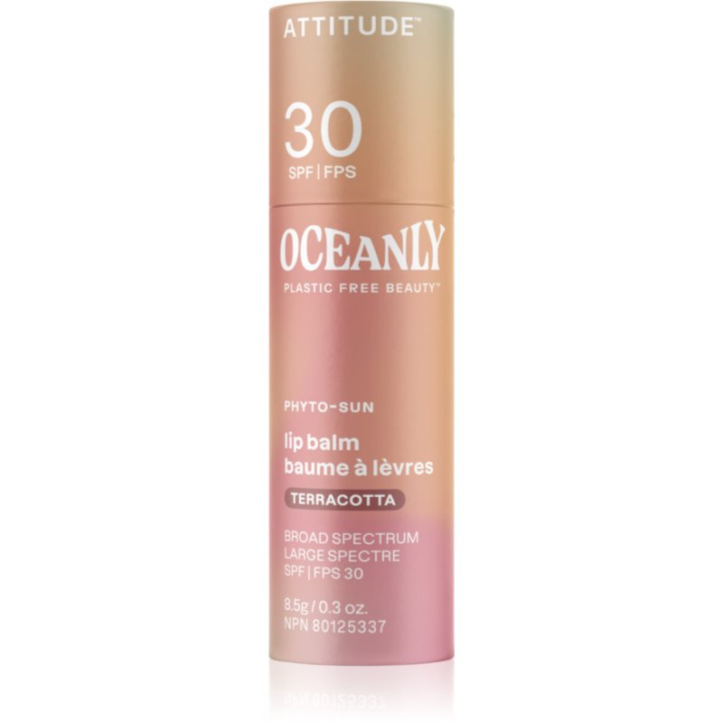 Attitude Oceanly Plastic Free Beauty tónující balzám na rty SPF 30 odstín Terracotta 8.5 g