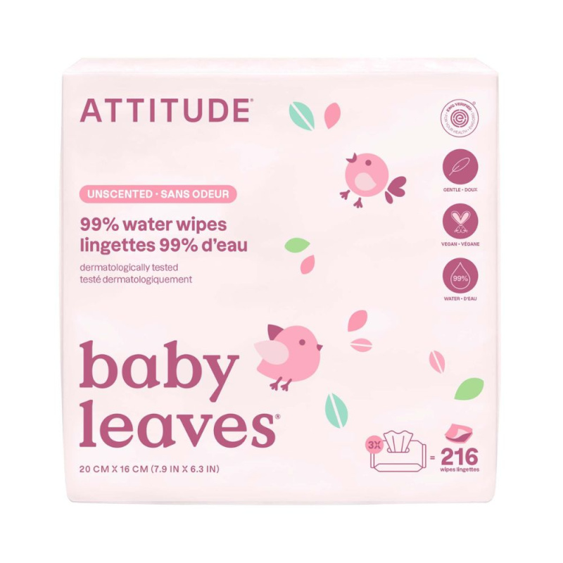 ATTITUDE Baby leaves vlhčené ubrousky bez vůně 3 x 72 ks