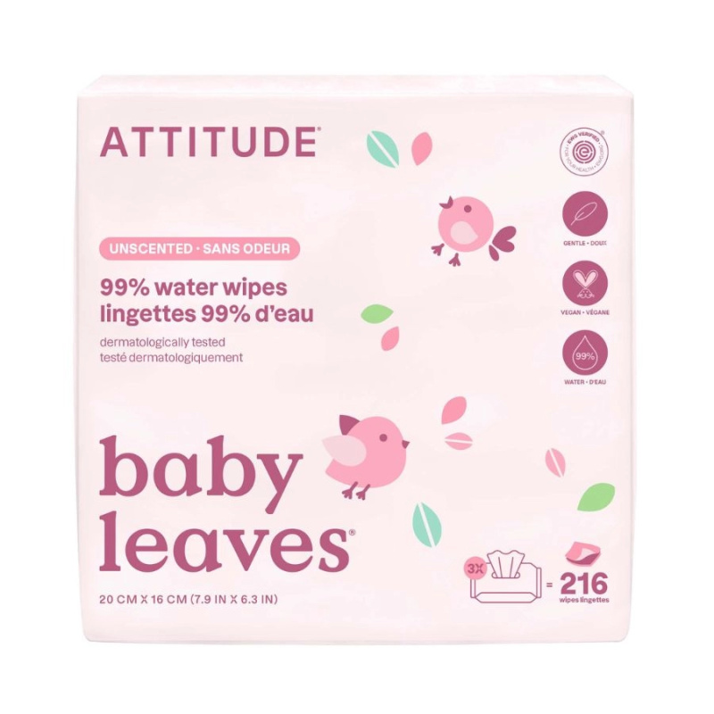 ATTITUDE Baby leaves vlhčené ubrousky bez vůně 3 x 72 ks