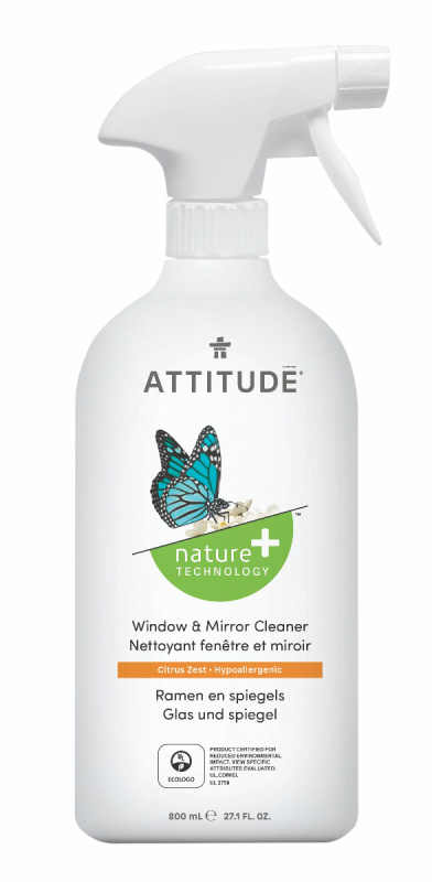 Čistič na sklo a zrcadla ATTITUDE s vůní citronové kůry s rozprašovačem 800 ml