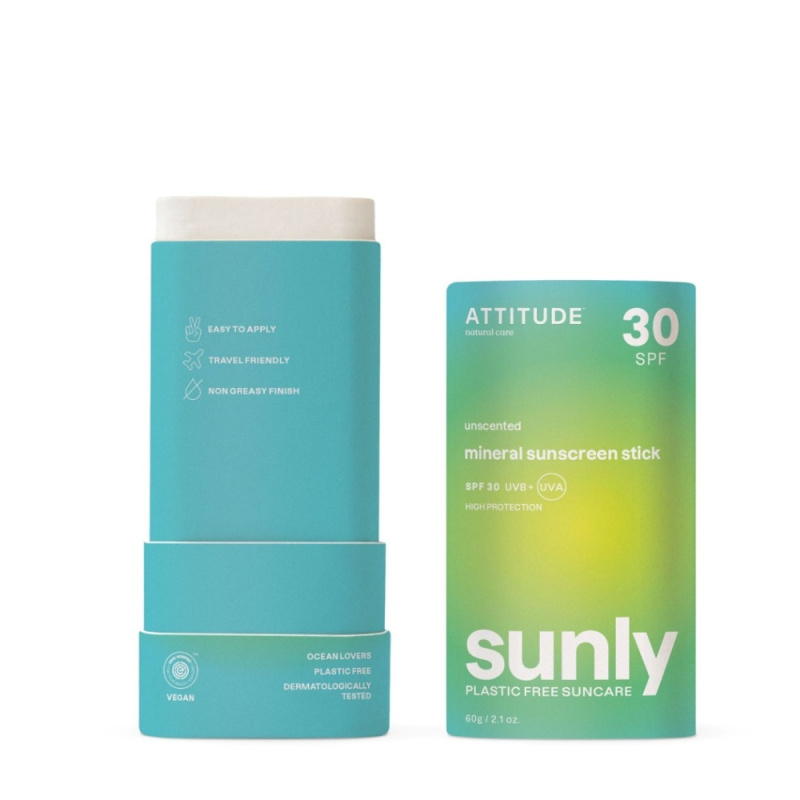 Attitude Sunly Unscented minerální krém na opalování v tyčince SPF 30 60 g