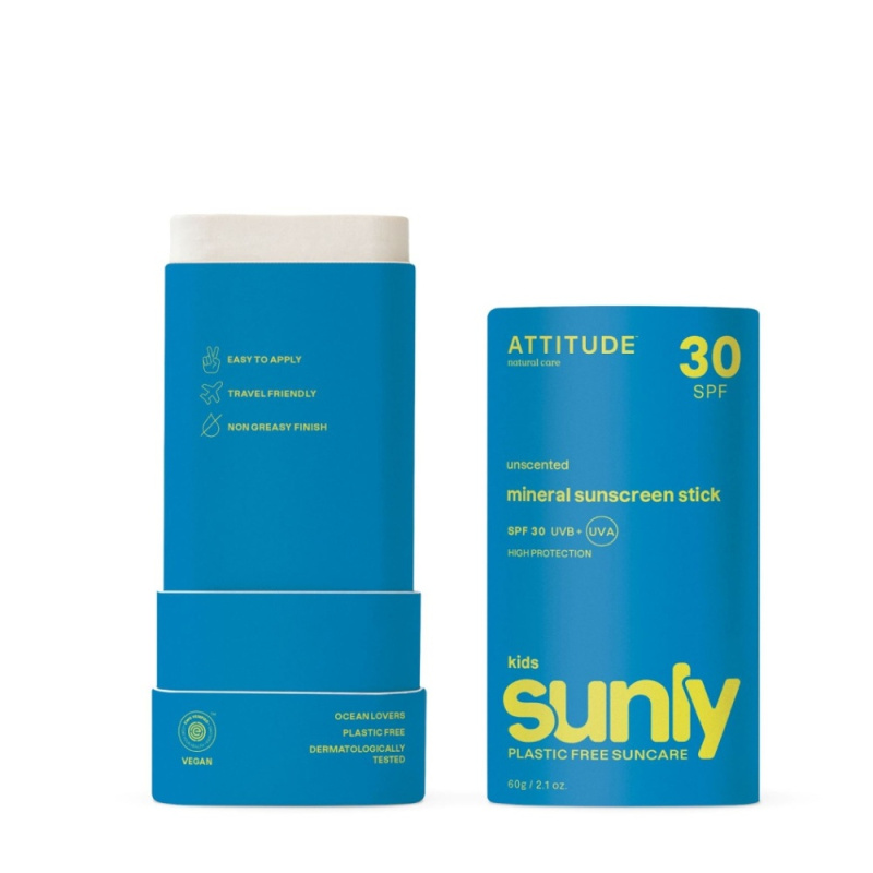 Attitude Sunly Kids Sunscreen Stick minerální krém na opalování v tyčince pro děti SPF 30 60 g