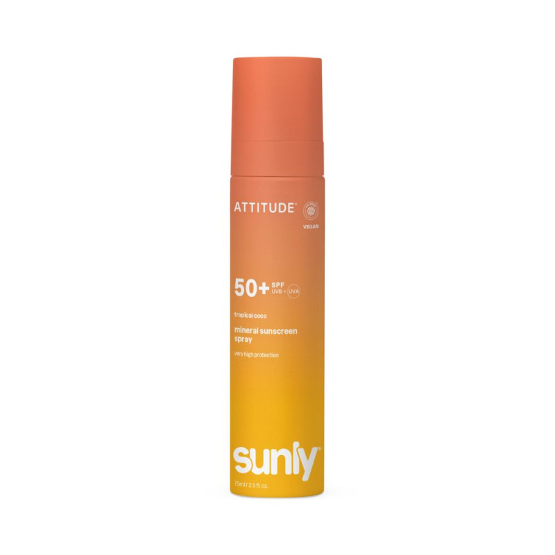 Attitude Sunly Tropical Coco minerální sprej na opalování SPF 50+ 75 ml