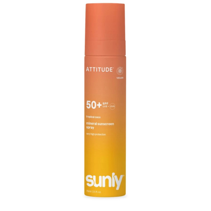 Attitude Sunly Tropical Coco minerální sprej na opalování SPF 50+ 75 ml