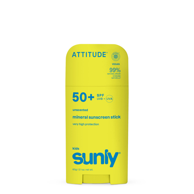 Attitude Sunly Kids Mineral Sunscreen Stick SPF 50+ minerální ochranný krém na obličej a tělo v tyčince pro děti 60 g