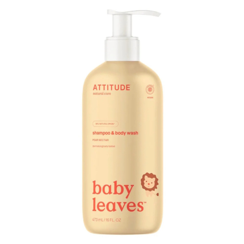 Dětské tělové mýdlo a šampon (2 v 1) ATTITUDE Baby leaves s vůní hruškové šťávy 473 ml